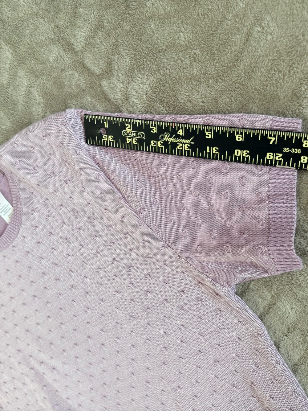 ALFRED DUNNER Pointelle Textured Short Sleeve Sweater | Lilac Lavender‎ |  Large - Picture 4 of 7
